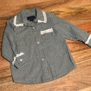Lil’ Hickory striped shirt with lace edges